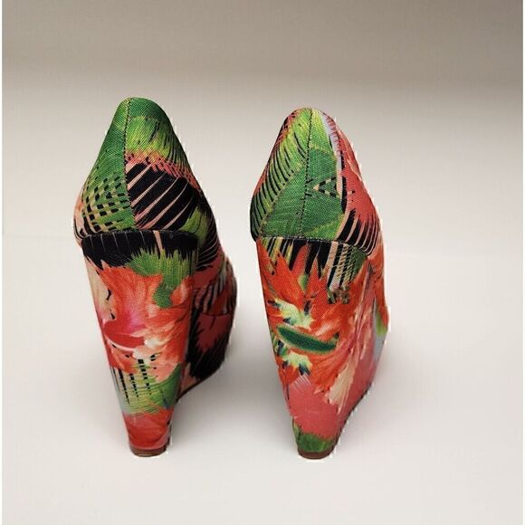 ALDO Womens Tropical Print Hazinski Peep Toe Wedges Size 7.5 - Picture 6 of 10